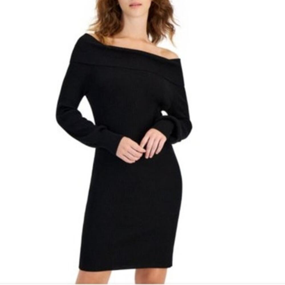 Hippie Rose Juniors' Off-The-Shoulder Long-Sleeve Sweater Dress Black M - Picture 5 of 5